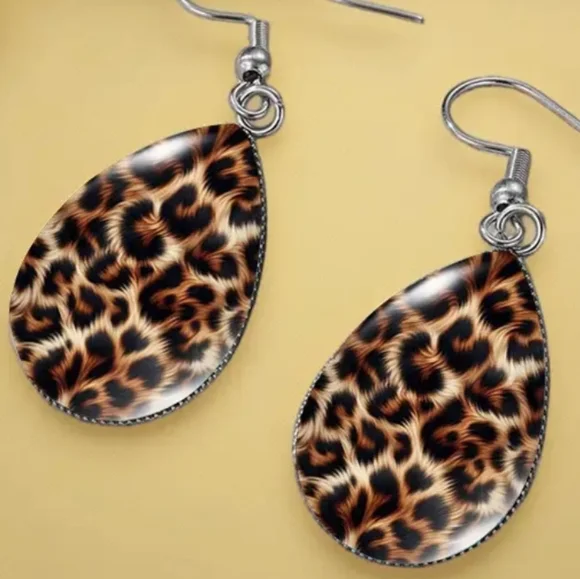 Teardrop Leopard Earrings - Picture 3 of 6